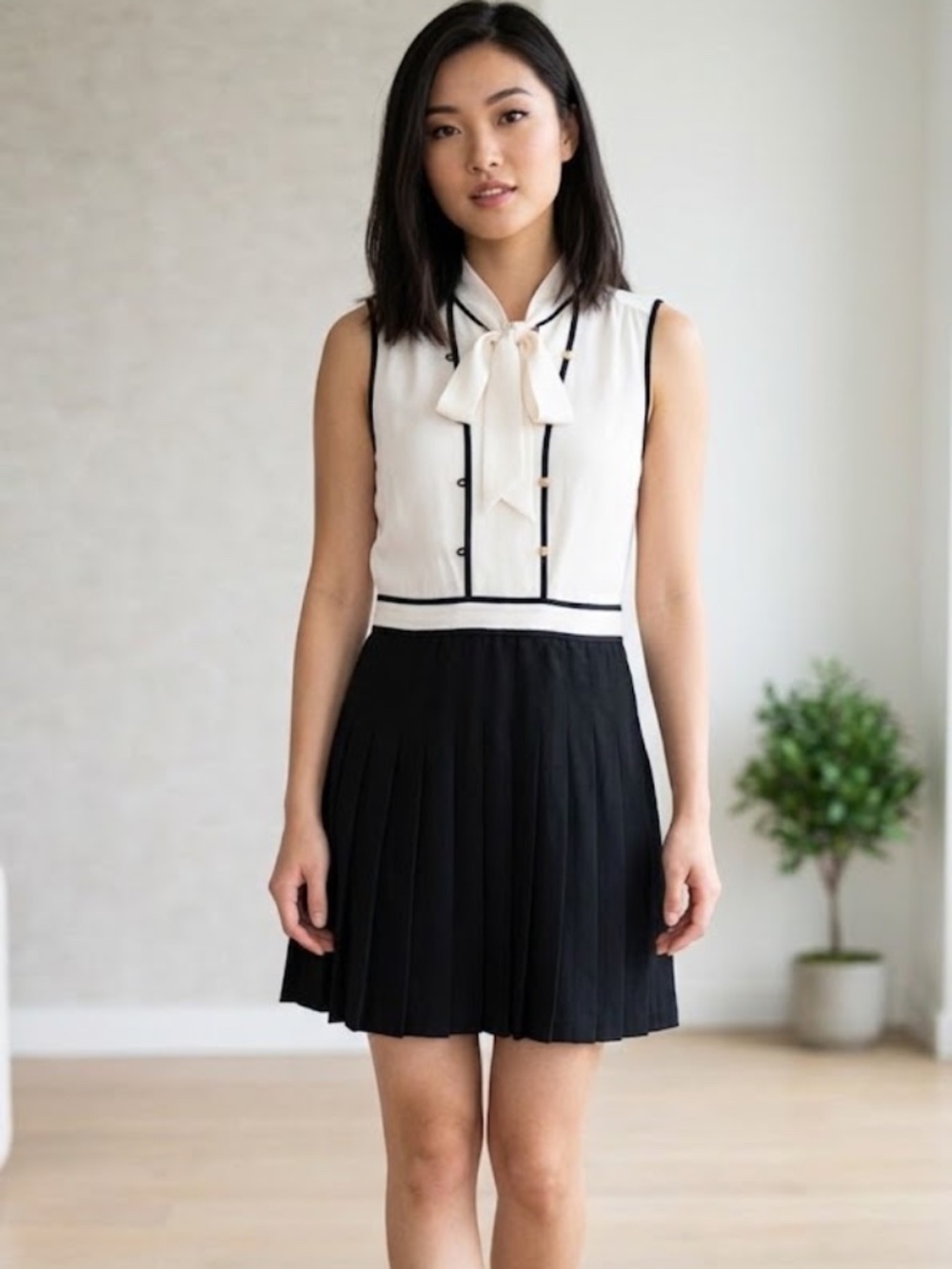 Marc by Marc Jacobs Pleated 100% Silk Dress Black Cream Size 0